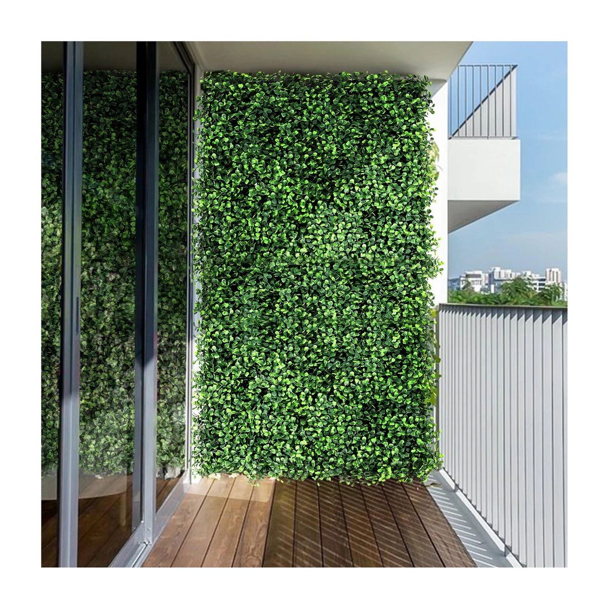 Artificial Grass Plant sticked on the wall of a balcony 