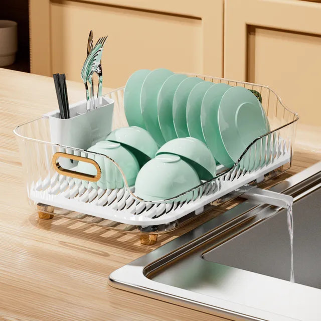 Kitchen Sink Dish Storage Drain Rack, Countertop Tableware Organizer with Drain Tube Kitchen Sink Dish Storage Drain Rack, Countertop Tableware Organizer with Drain Tube