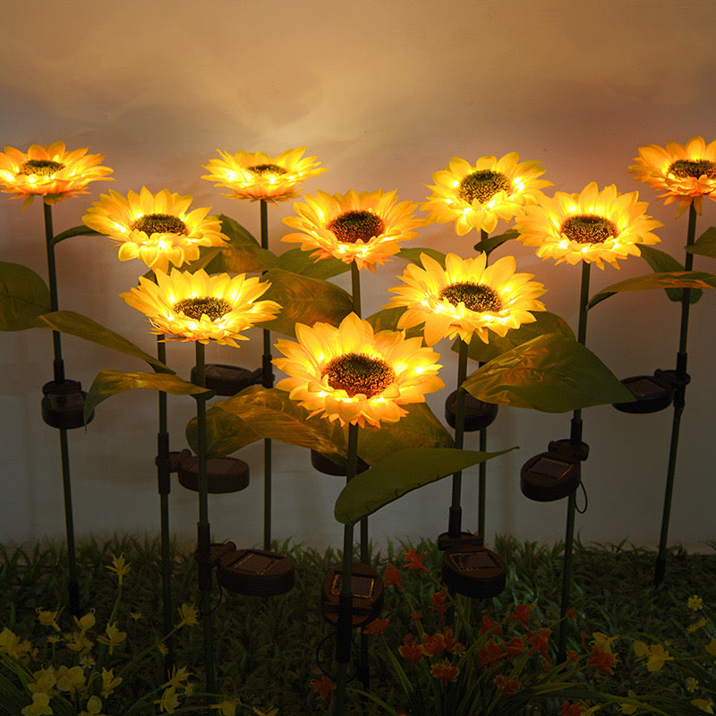 a group of Solar Sunflowers Outside Garden Lawn Decor Light
