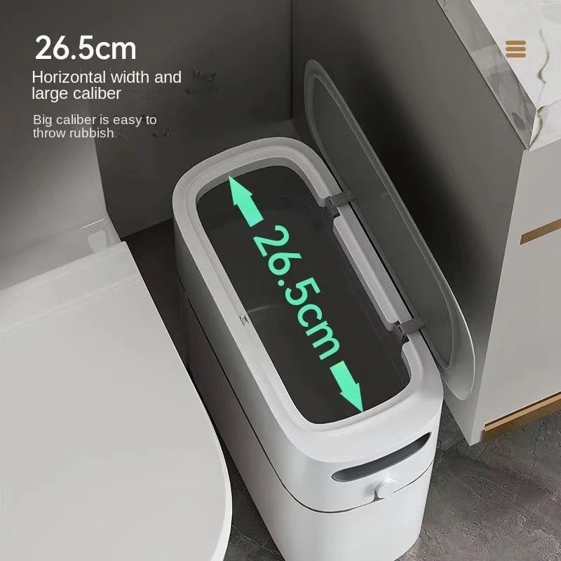 Image showing the inner size of Press-type Trash Can situated in a narrow space of bathroom