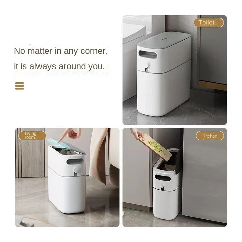 Collage image mentioning the areas where Press-type Trash Can is suitable to use