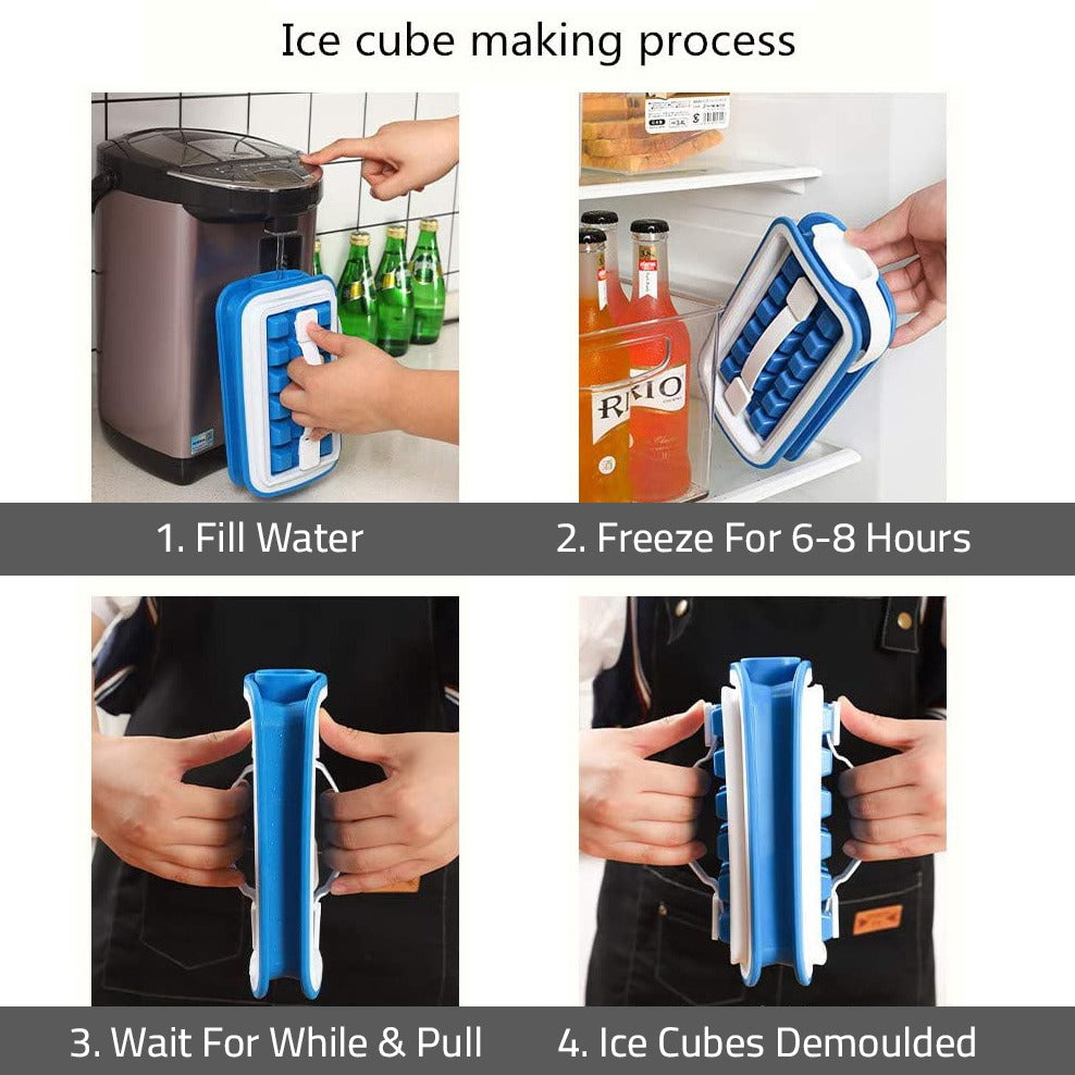 A Person is Filling Ice Cube Tray and Placing on to Refrigerator