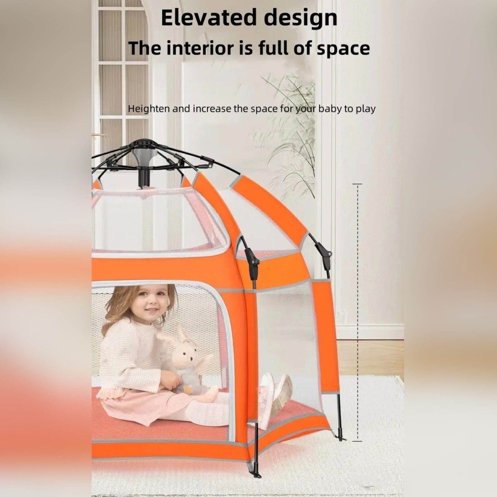 A Child is sitting inside a Indoor & Outdoor Kids Playhouse.