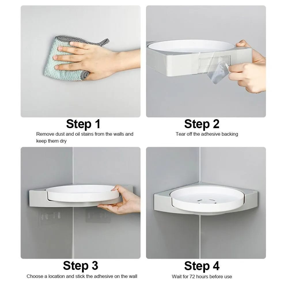 Virtual installation of the 360° Rotatable Washroom and Kitchen Corner Rack