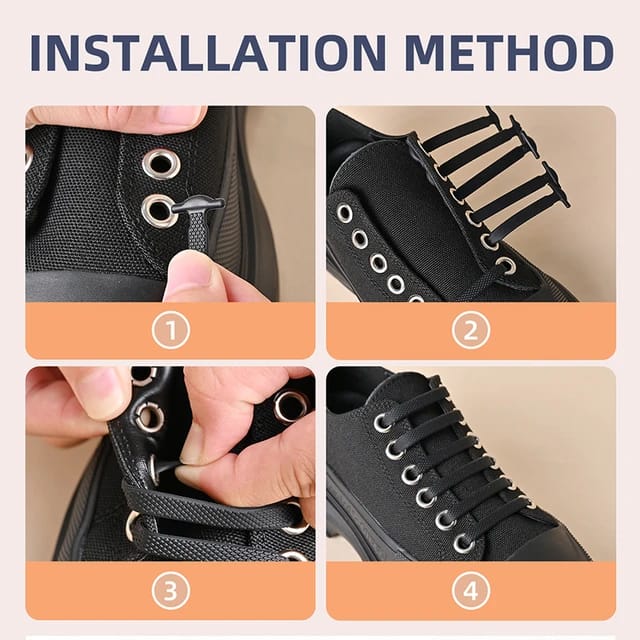 A Person is Installing Silicone No Tie Creative Shoelaces.