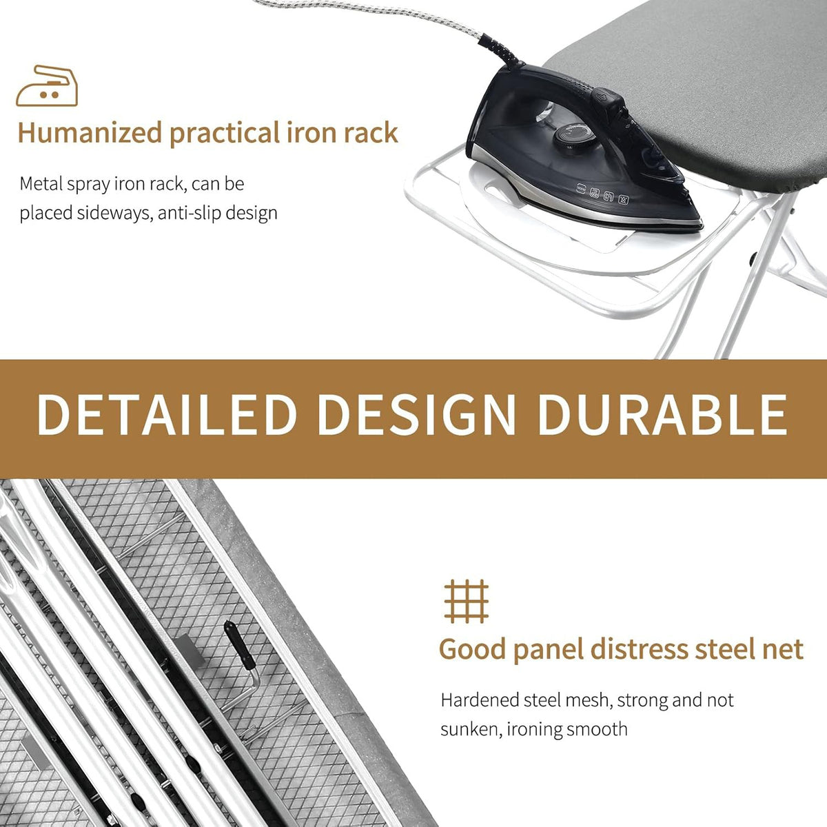 Features Of Iron Board with Iron Holder.
