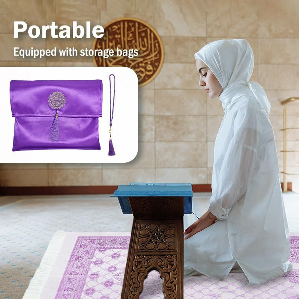 A Women is Praying on a Islamic Prayer Mat Set.