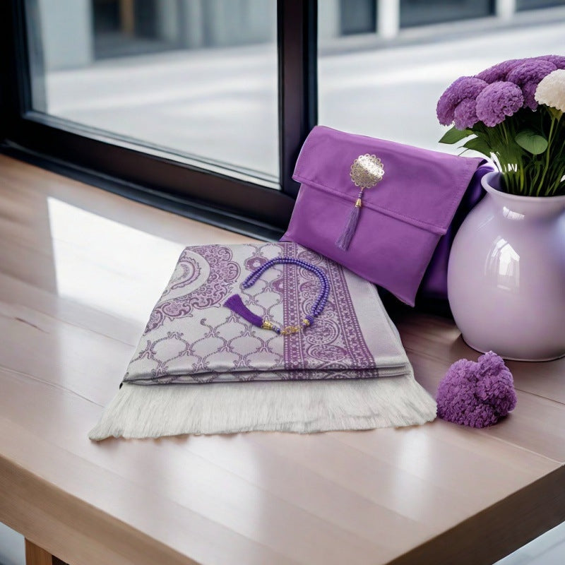 Islamic Prayer Mat Set in Purple Color.