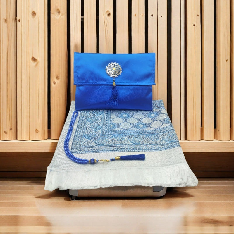 An Islamic Prayer Mat Set in Blue Color.