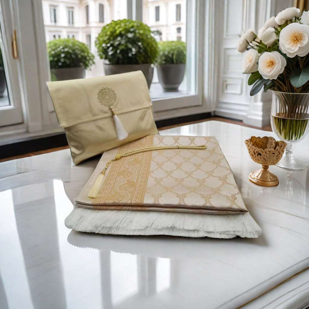 An Islamic Prayer Mat Set in Cream Color.