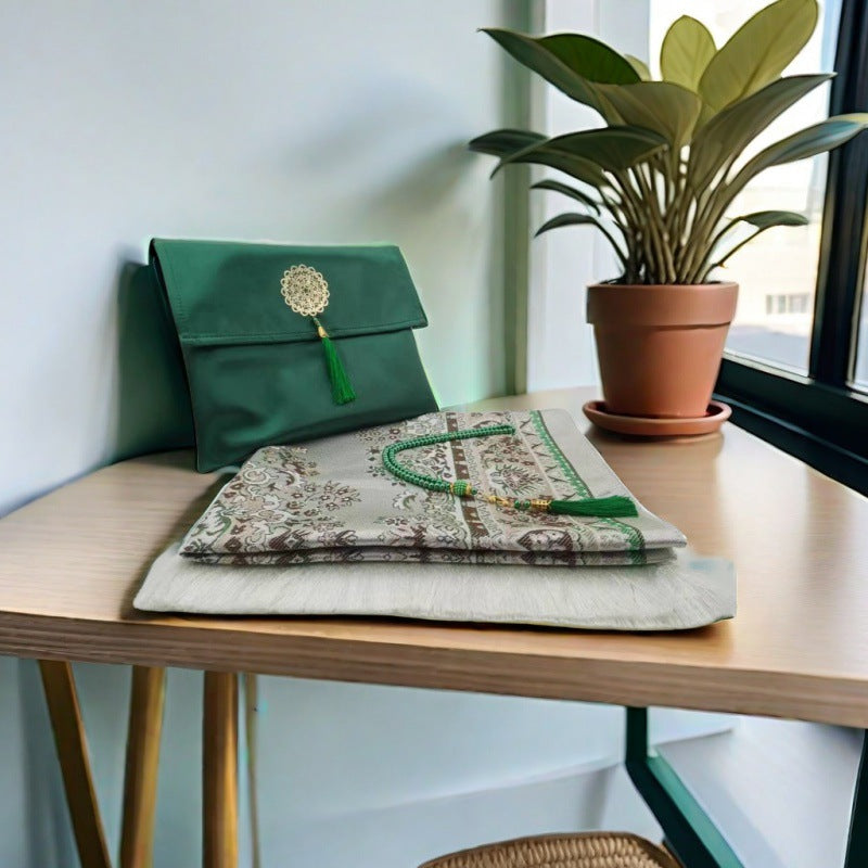 An Islamic Prayer Mat Set in Green Color.