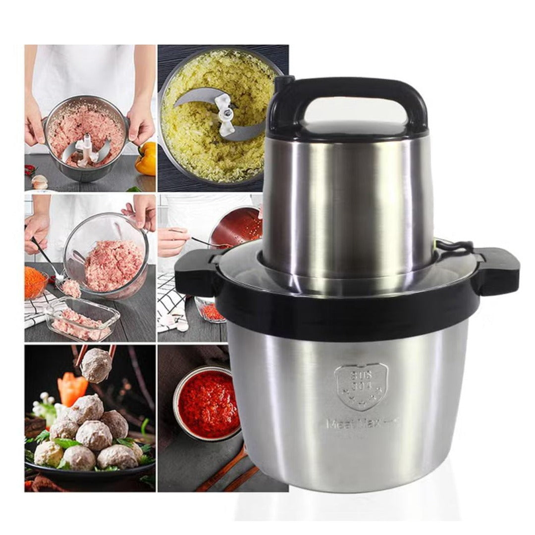 Food is Chopped Using JIHAM Stainless Steel Electric Chopper.