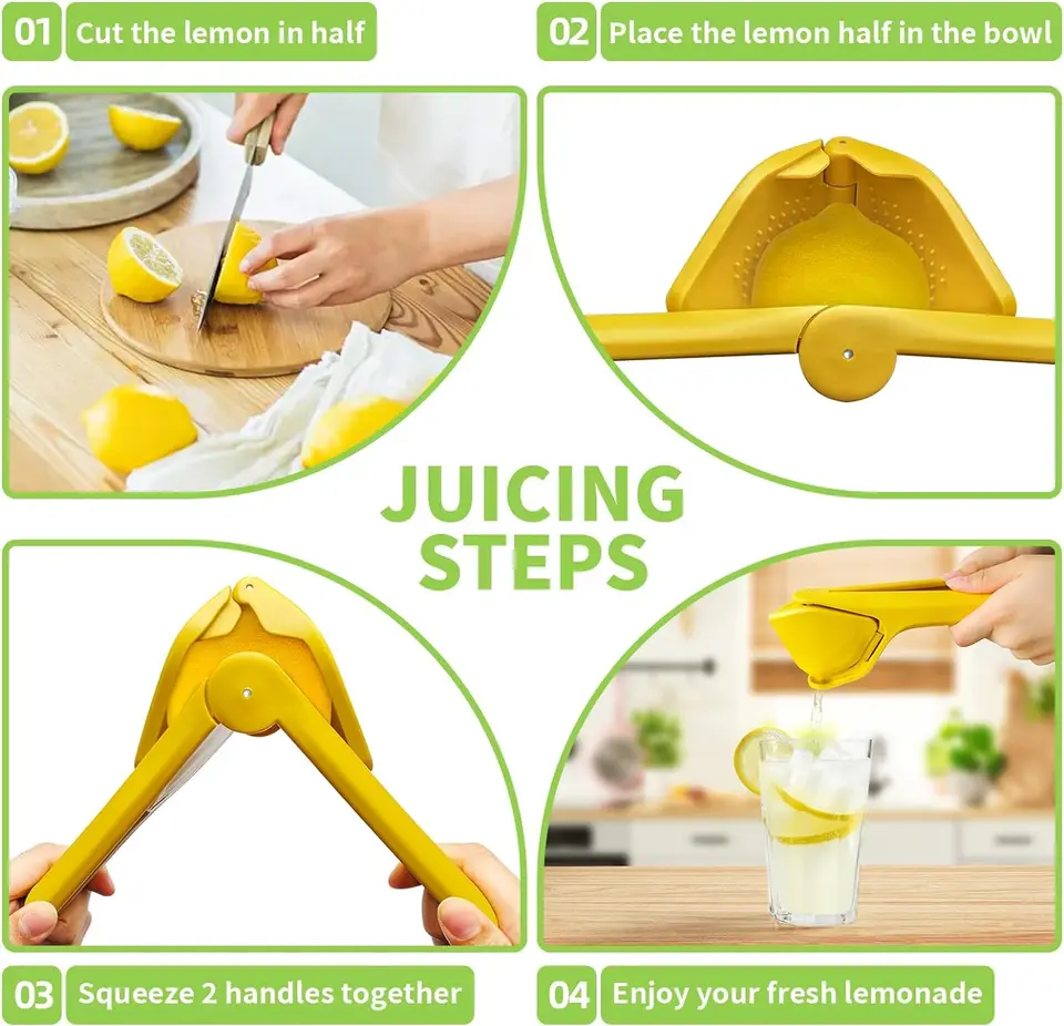 A Person is Demonstrating Juicing Steps Of Manual Lemon Fruit Squeezer.