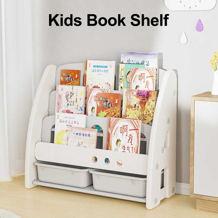 Kids Bookshelf Display Stand Organized with Books.