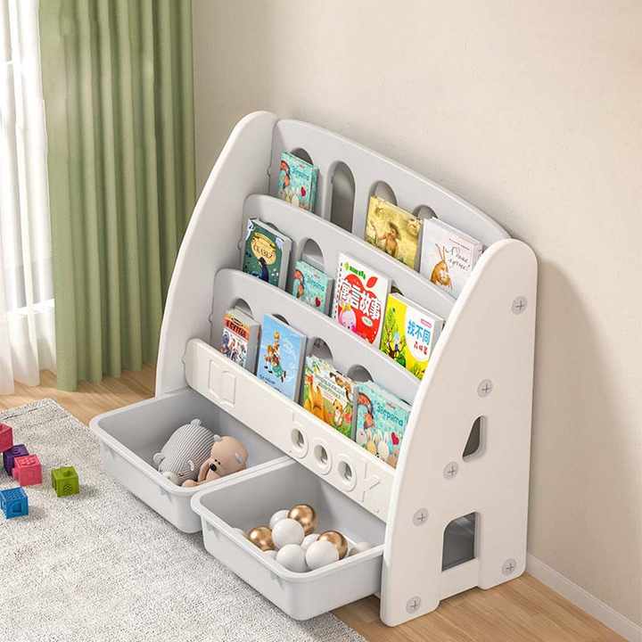 Kids Bookshelf Display Stand Organized with Books.