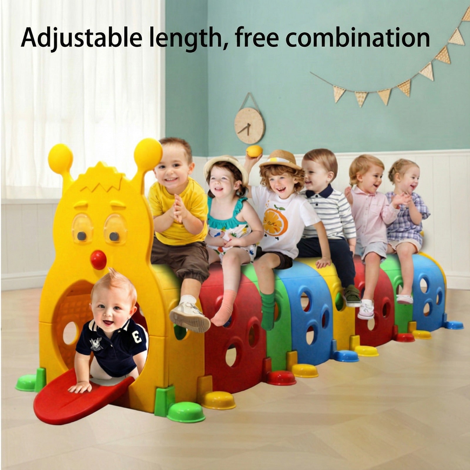 Kids are Playing inside Kids Caterpillar Play Tunnel Climb & Crawl Toy.