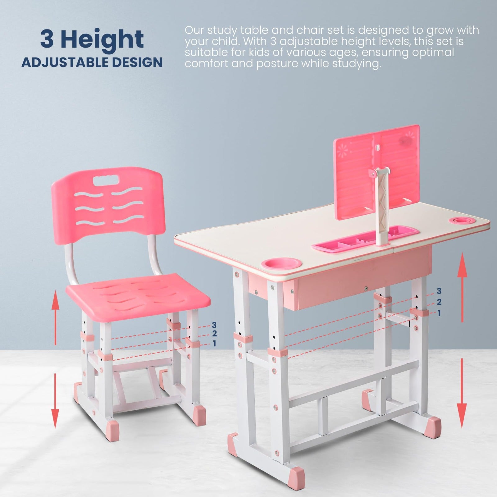 A Adjustable Kids Study Table and Chair Set.