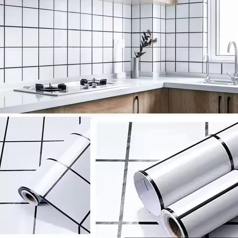 A Waterproof Self Adhesive Oil Proof Kitchen Bathroom Wallpaper is Sticked On the Wall Of a Kitchen.