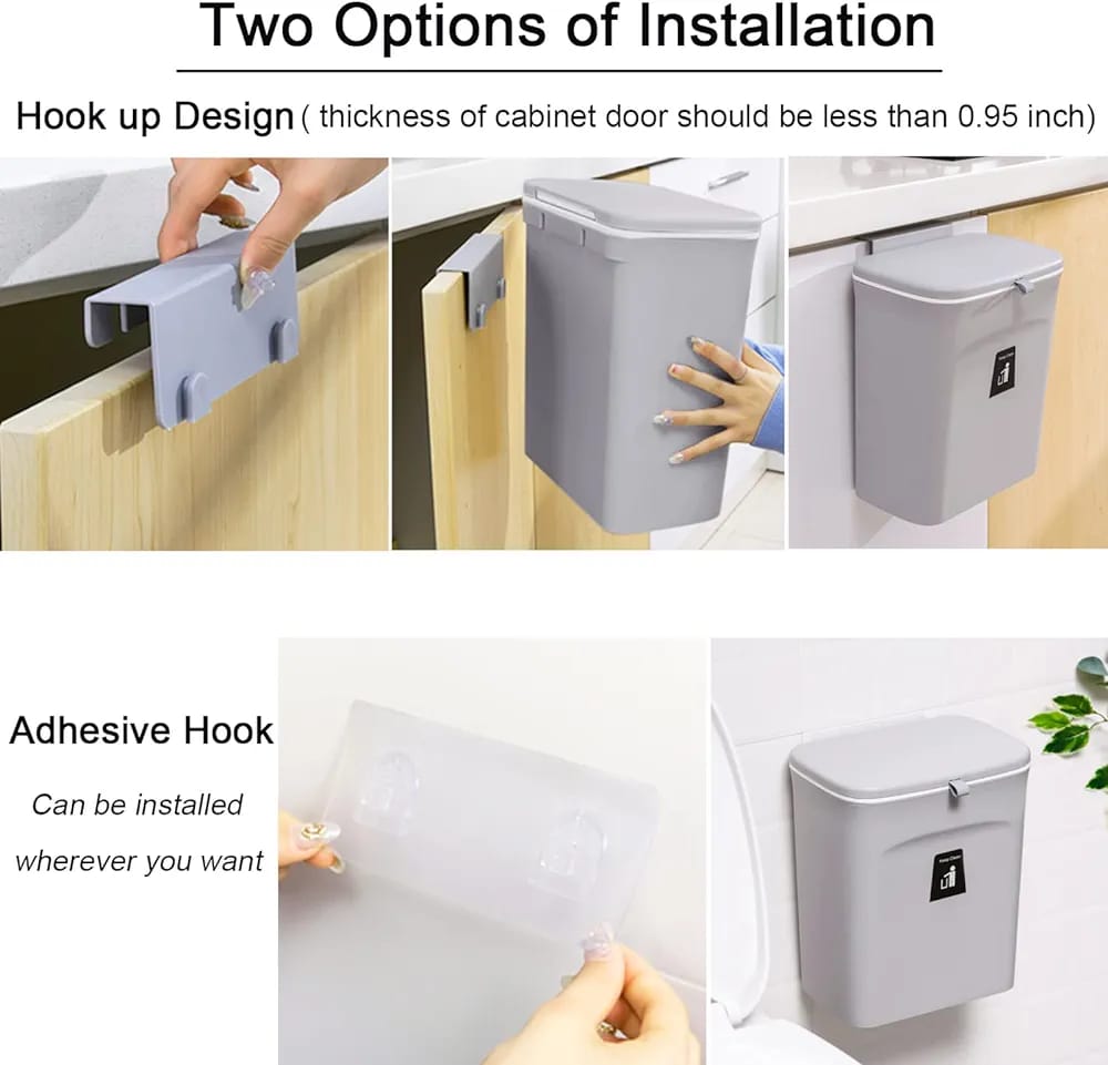 Two installation options for the Kitchen Cabinet Door Wall Mounted Hanging Trash Can