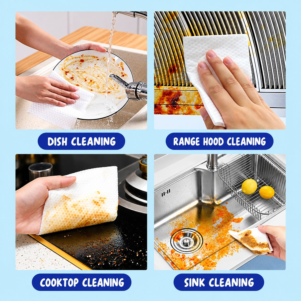 Image Shows the multi-usage of Kitchen Cleaning Wet Wipes.