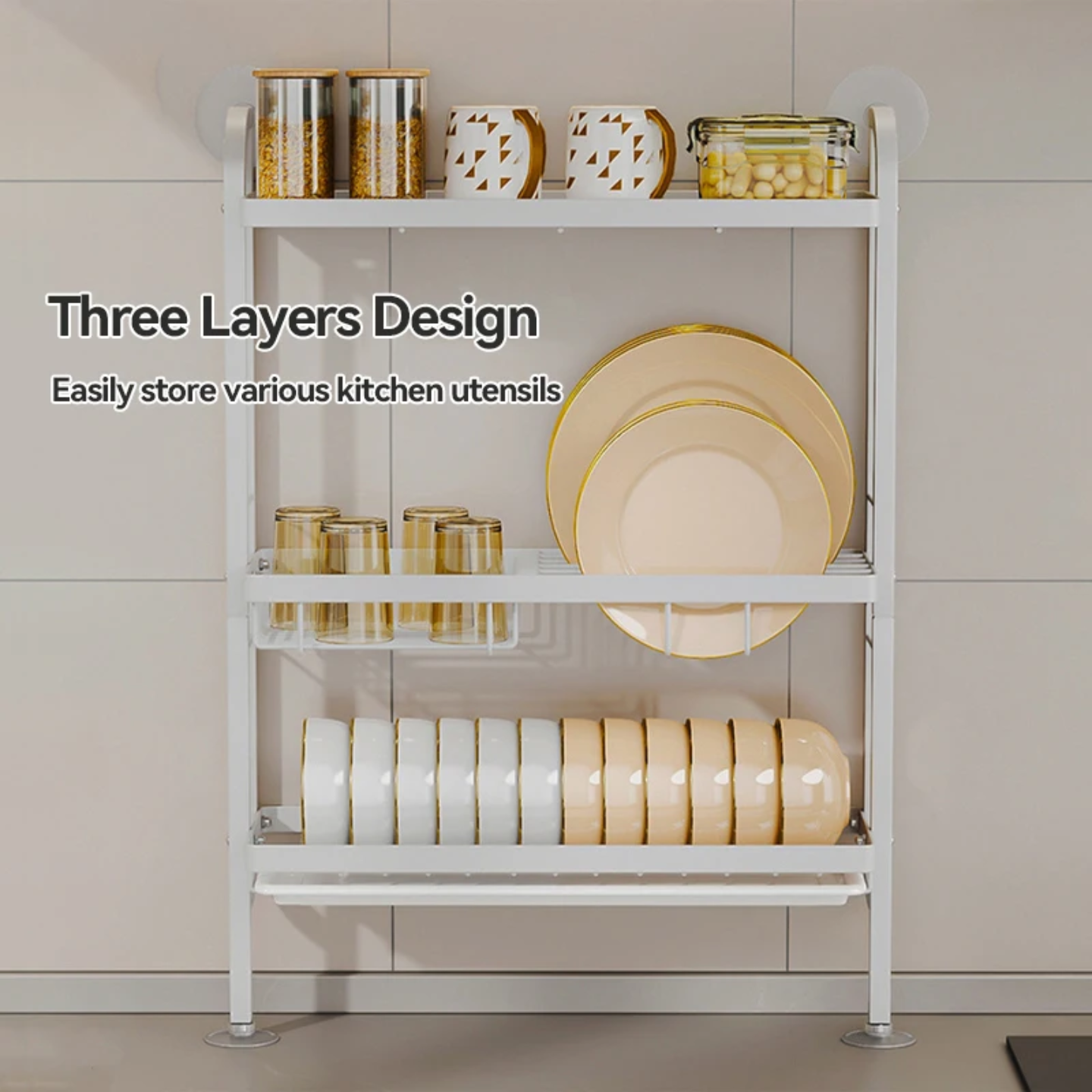 Different Utensils are Arranged in a Kitchen Dish Storage Rack.