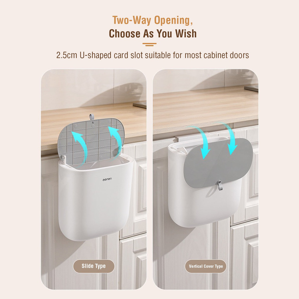 Two Way Opening Of Kitchen Garbage Bin.