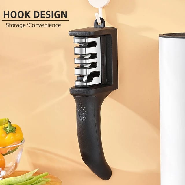 Kitchen Knife Sharpener Placed On a Hook.