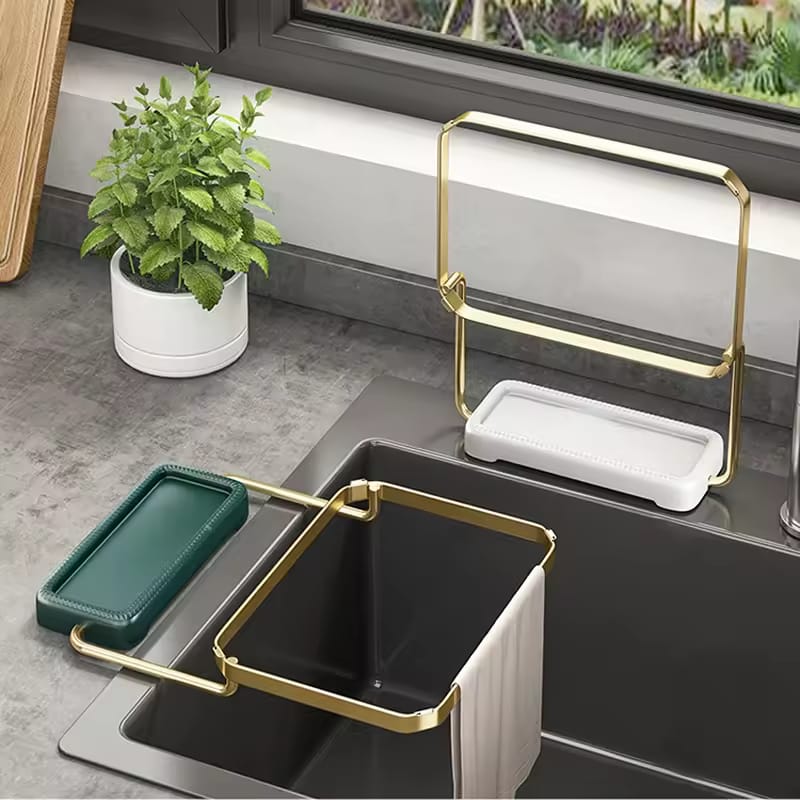Kitchen Sink Corner Filter Drainer Strainer Racks are Installed On Kitchen Sink.