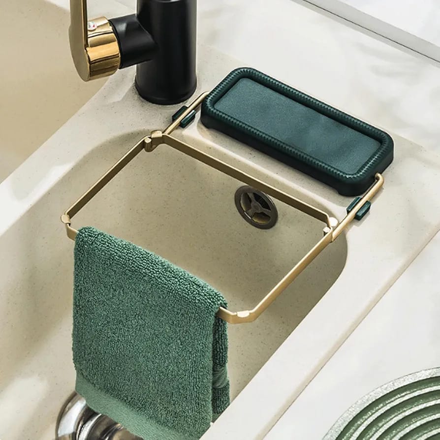 A Kitchen Sink Corner Filter Drainer Strainer Rack is Used to Hang Kitchen Towel.