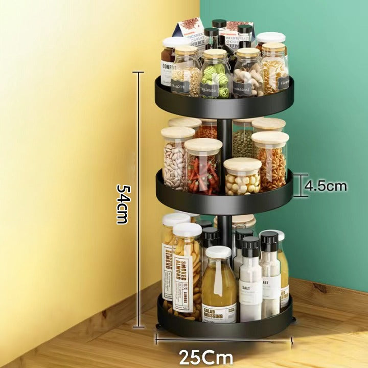 3 Layer Kitchen Spice Storage Rack Organizer With Spice Items.