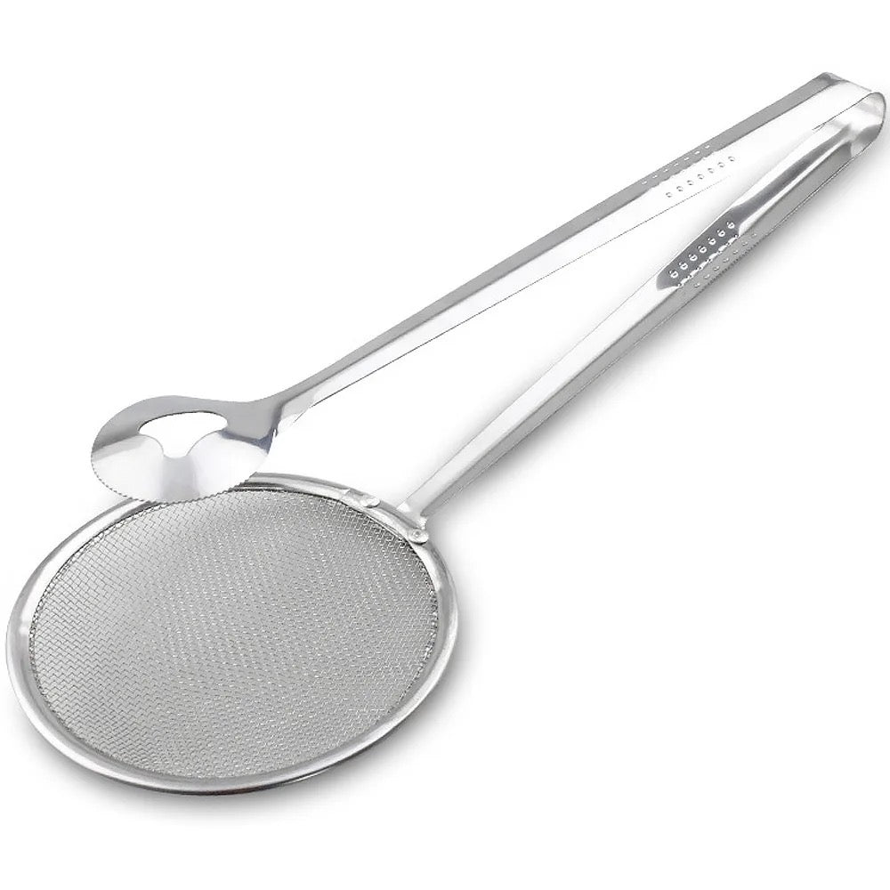 Stainless Steel Strainer, Kitchen Tong Filter Spoon With Clip, Skimmer Spoon Kitchen Gadget Stainless Steel Strainer, Kitchen Tong Filter Spoon With Clip, Skimmer Spoon Kitchen Gadget