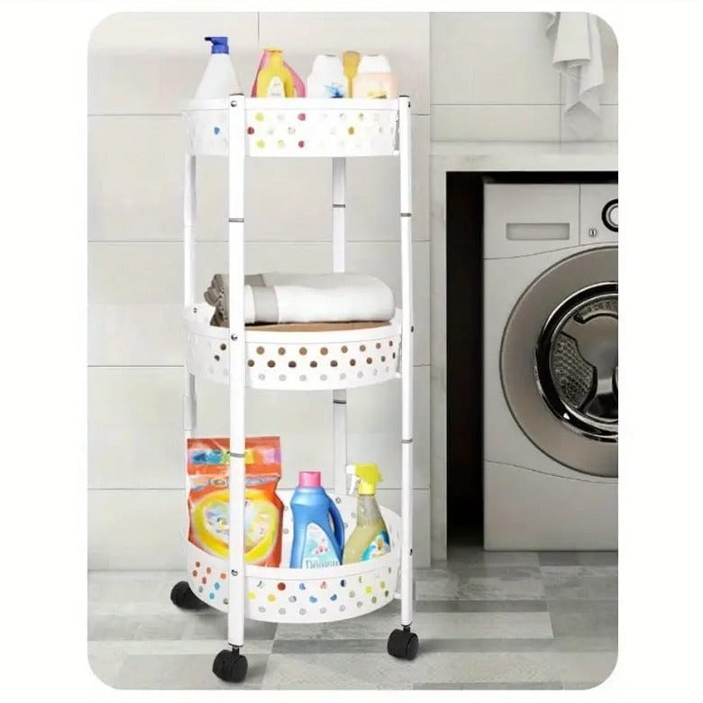 3 Layer Kitchen Trolley with laundry products.