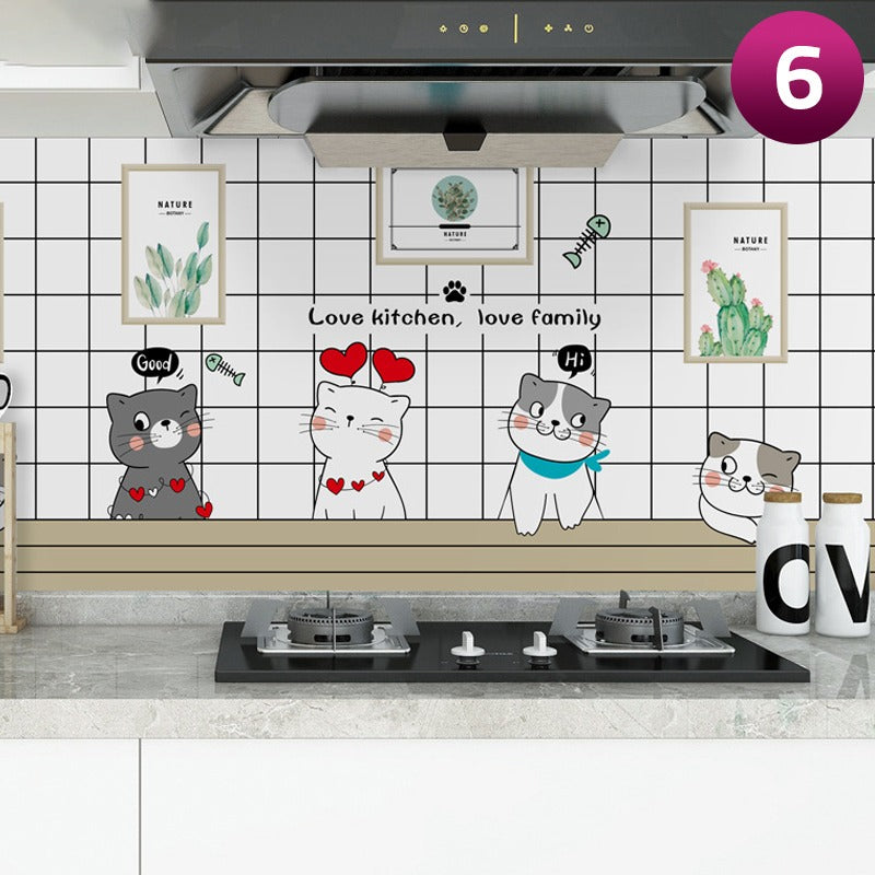 Kitchen Wallpaper with cat pictures on it.