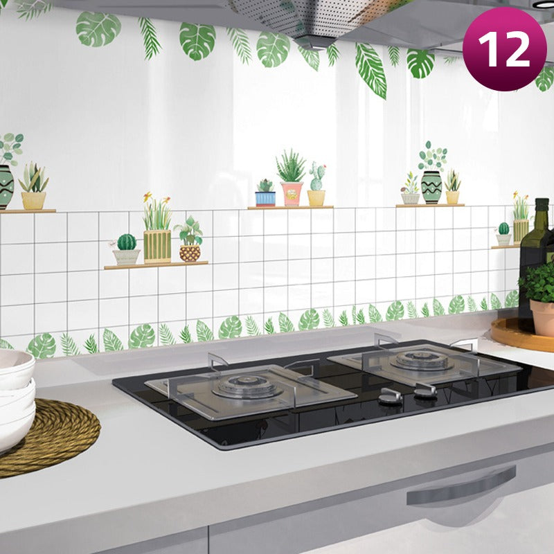 Self-adhesive Kitchen Wallpaper Sticker with leaf print.