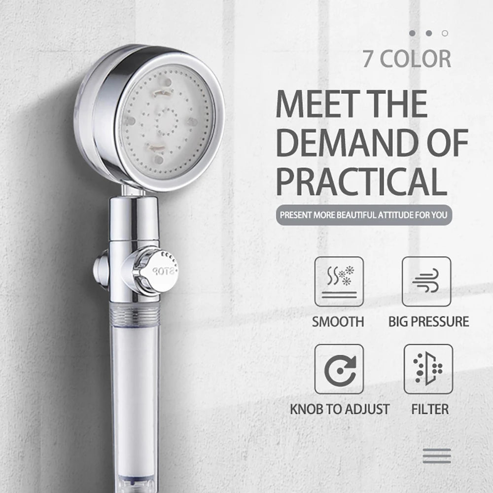 7 Color Handheld LED Shower Head Turbo Propeller Water Saving High-Pressure Shower Head with different features