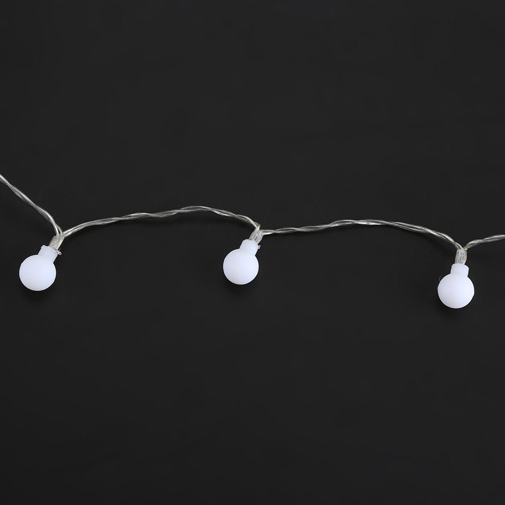 String of white LED lights on a black background