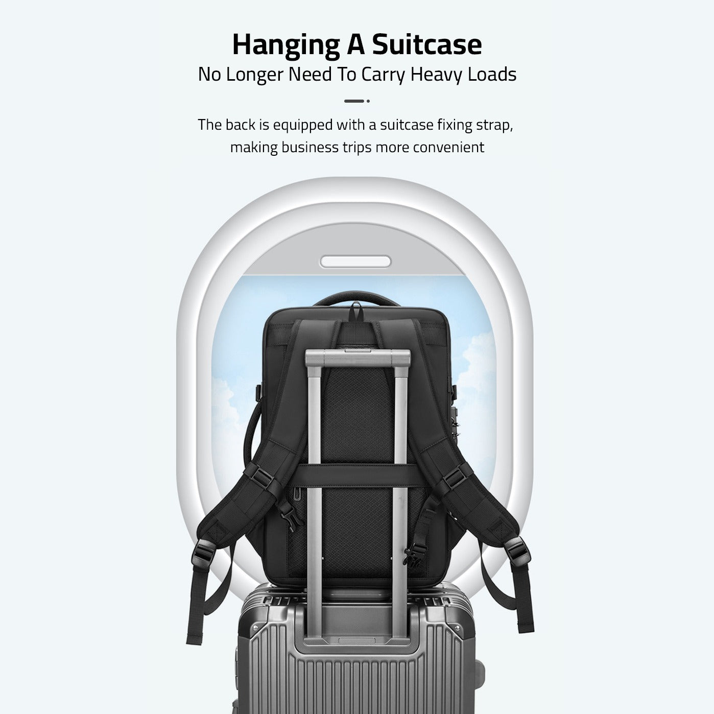 Large Capacity Expandable Travel Backpack is Fixed On a Trolley Bag.