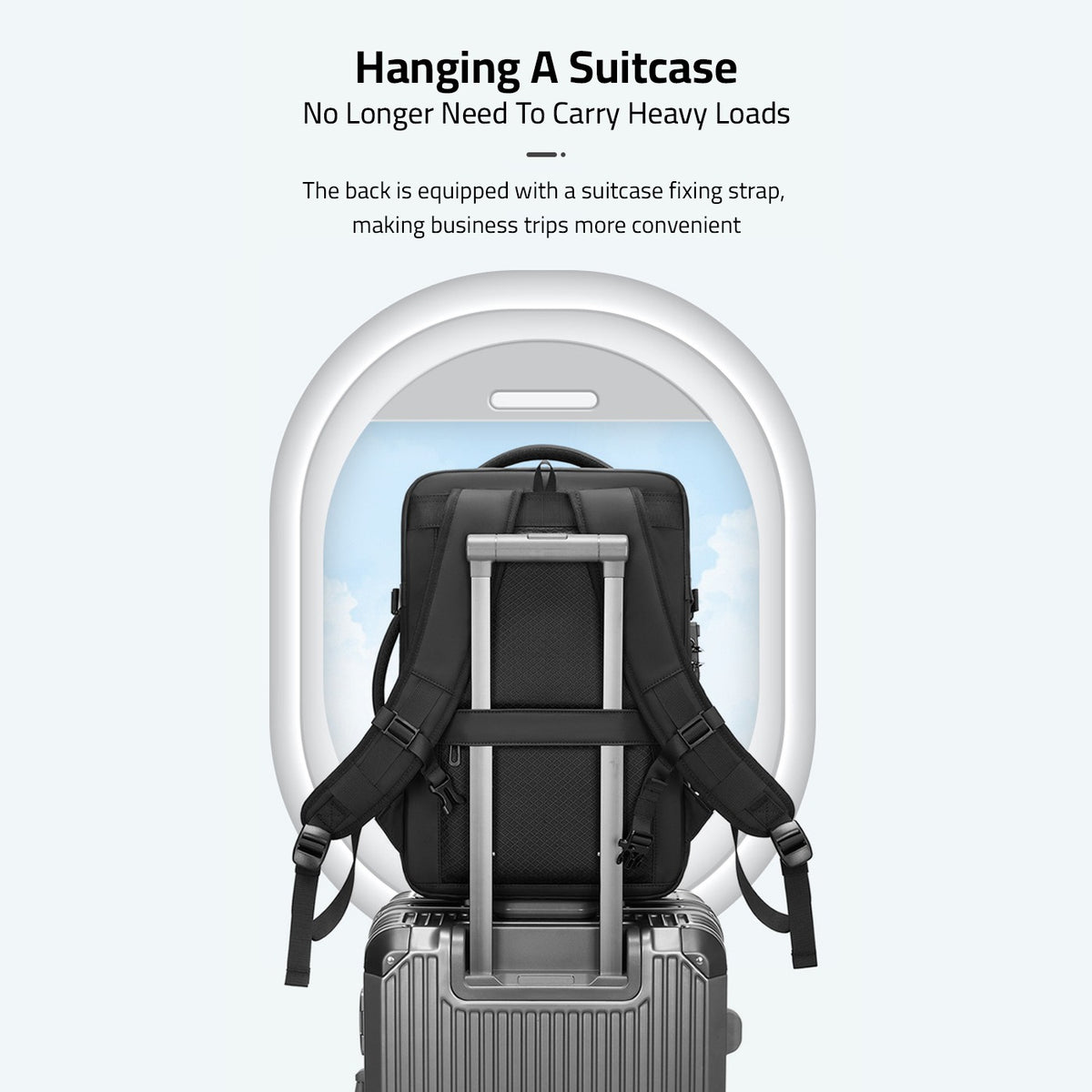 Large Capacity Expandable Travel Backpack is Fixed On a Trolley Bag.