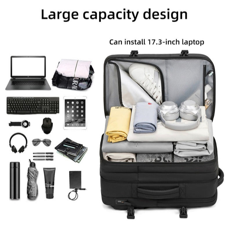 Large Capacity Expandable Travel Backpack Organized with Travel Essentials.