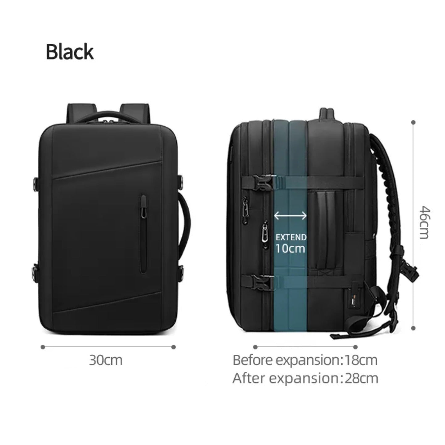 Size Of Large Capacity Expandable Travel Backpack.