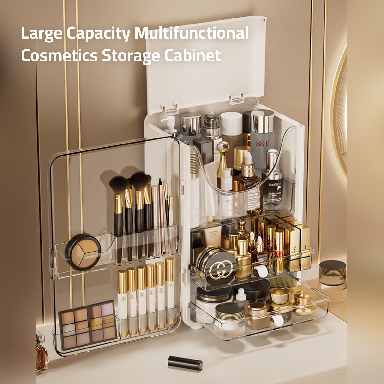 Makeup Storage Box is Organized With Cosmetics and Makeup Items.