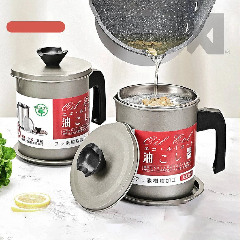 Large Capacity Oil Storage Containers with red labels being used to cook food on a white surface.
