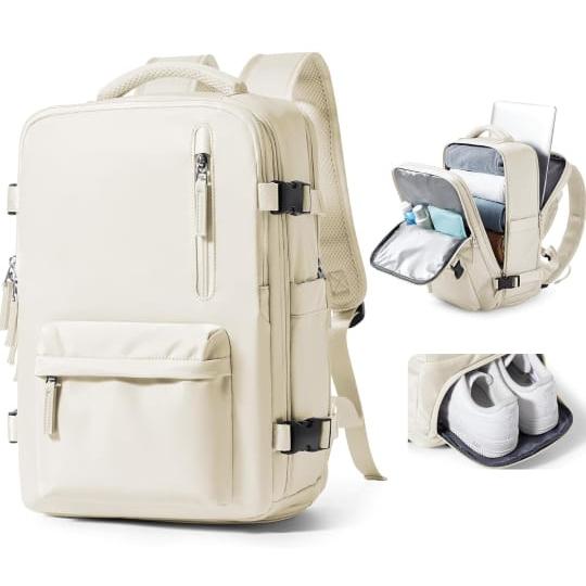 A Beige Large Capacity Travel Backpack.