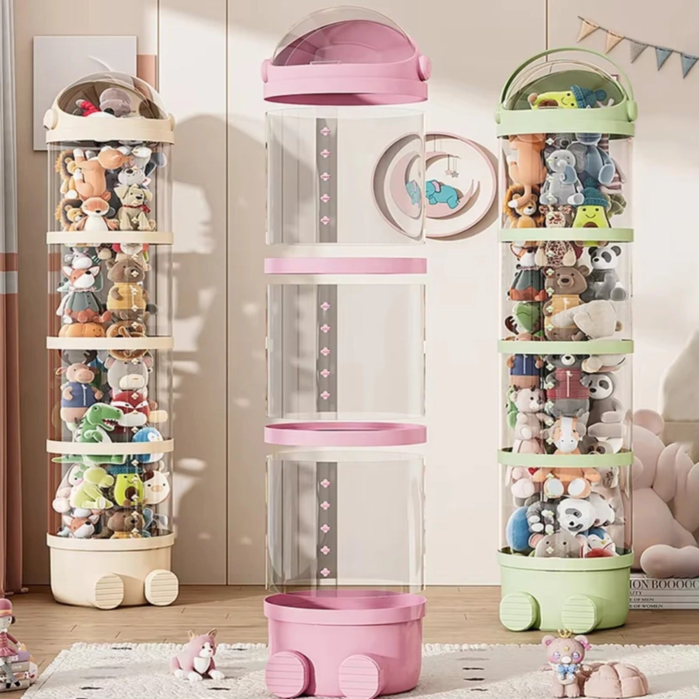 Large Toy Storage Bin Organizer Box with Dolls are Stuffed in it.