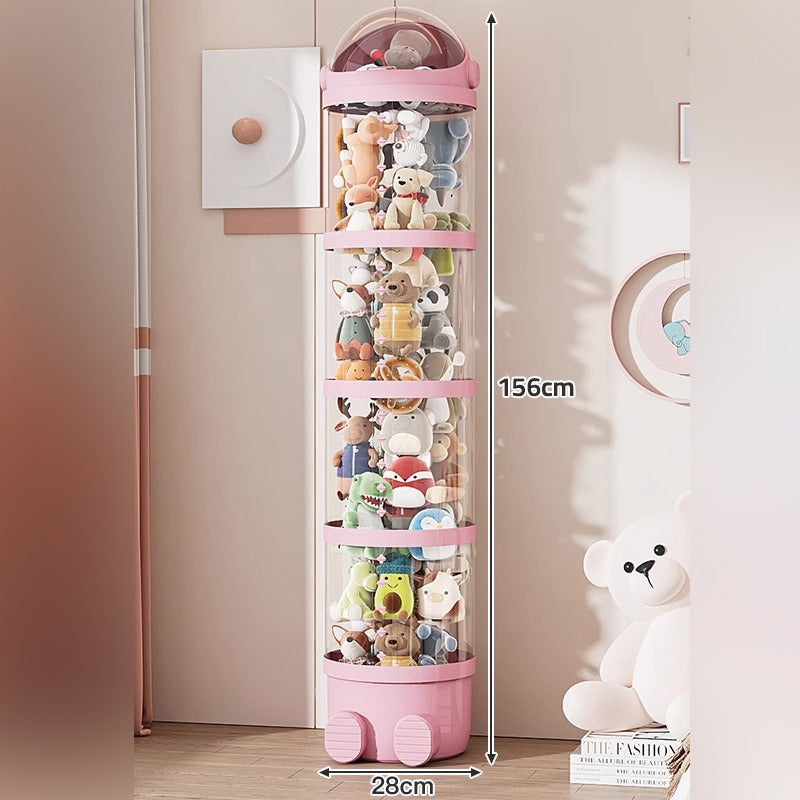 A Large Toy Storage Bin Organizer Box with Dolls are Stuffed in it.