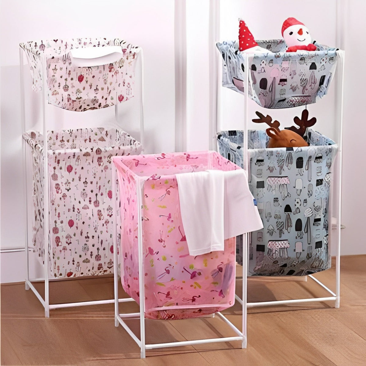 Large Capacity Double Layer Dirty Cloth Laundry Basket Storage Rack In 3 Variants.
