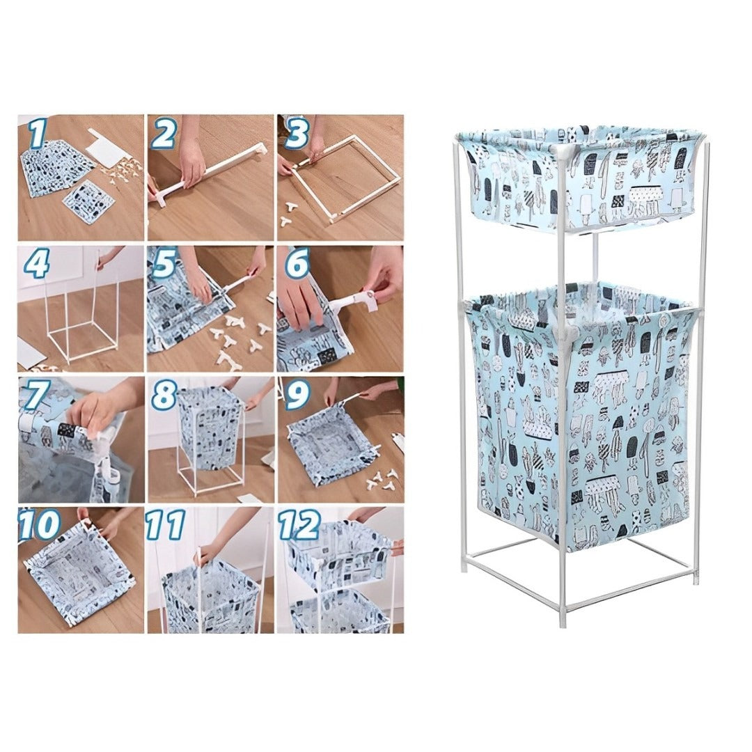 Installation Steps Of Large Capacity Double Layer Dirty Cloth Laundry Basket Storage Rack