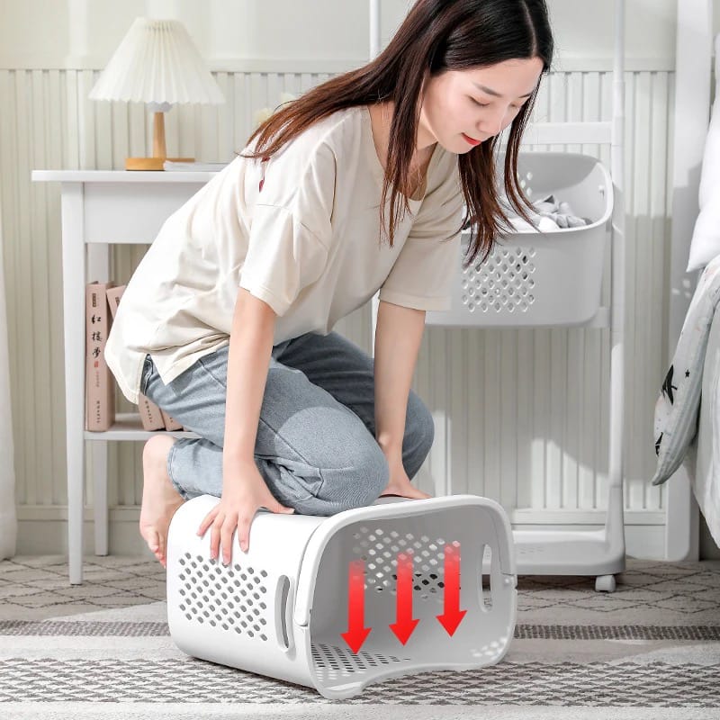 Laundry Storage Basket With Hanger, 2 Layer Laundry Hamper with Wheels and Cloth Stand Laundry Storage Basket With Hanger, 2 Layer Laundry Hamper with Wheels and Cloth Stand