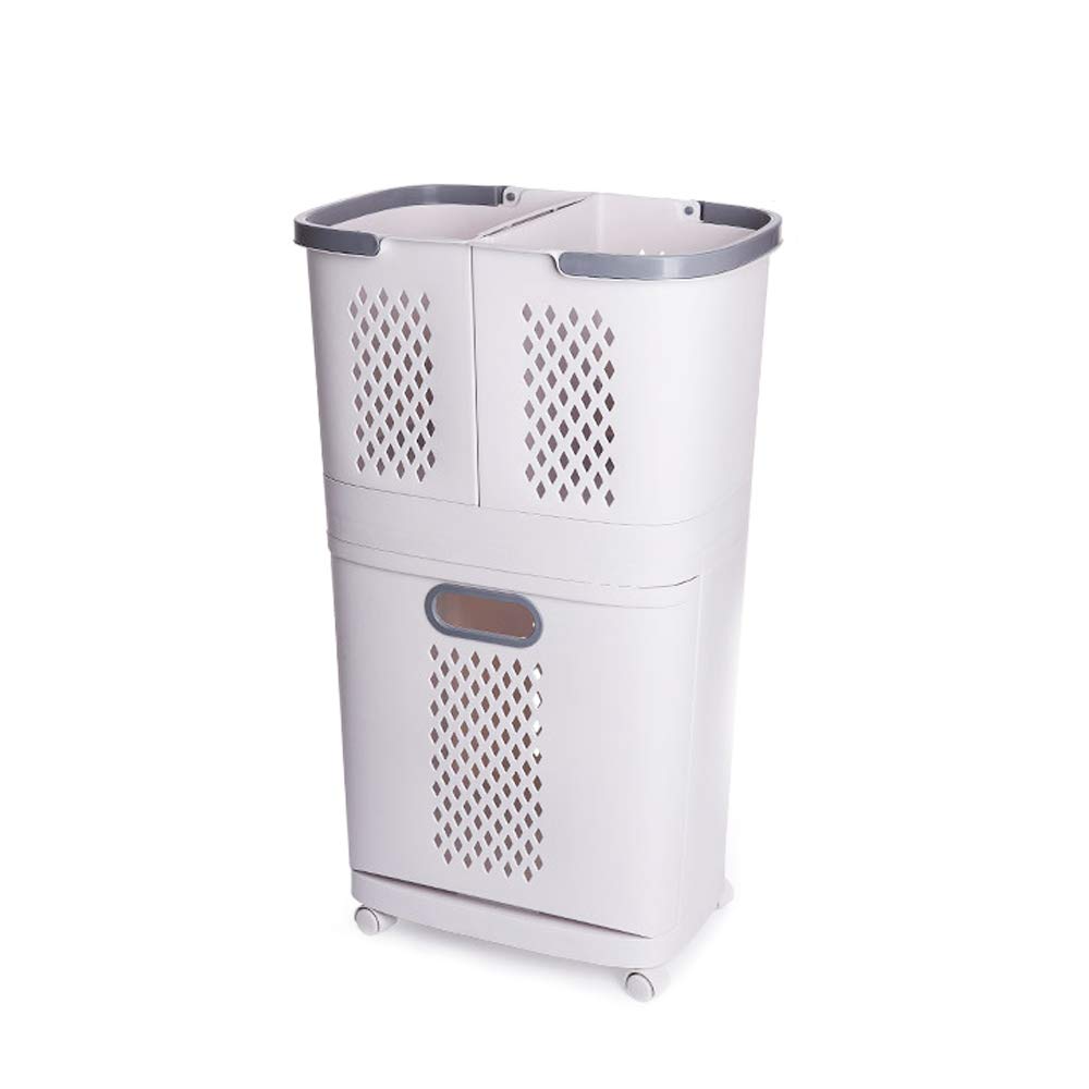 3-Tier Rolling Laundry Basket with Handle, Drawer Compartments, Portable Plastic Storage Organizer