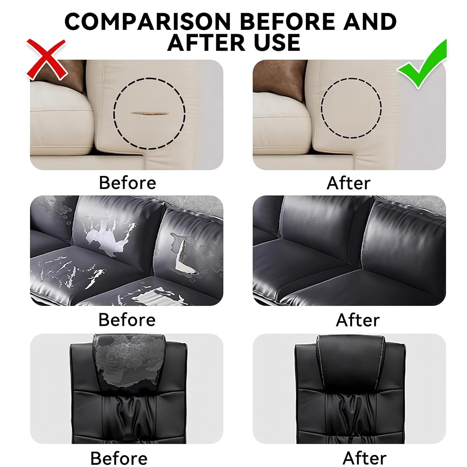 Before and After Use Of Leather Repair Patch.